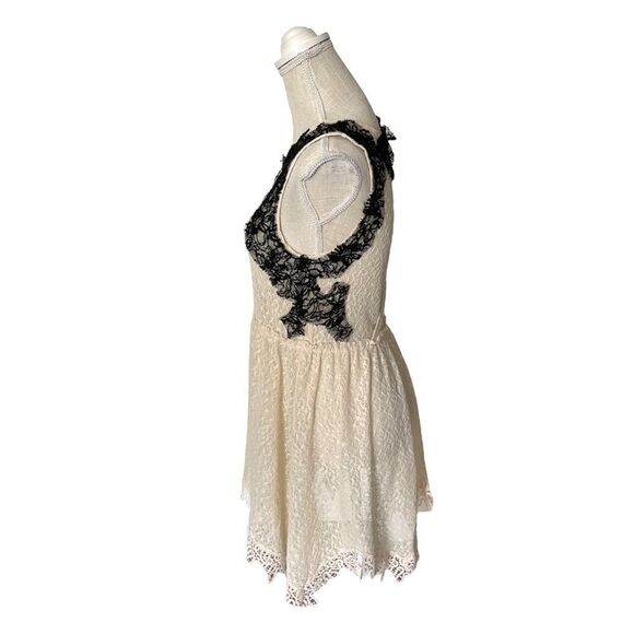 Free People Women Cream & Black Lace Casual Mini Dress - Picture 9 of 14